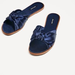 Zara Royal Blue Stain Bow Sandals Size 39